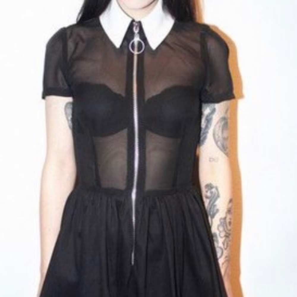 Deandri Alice Dress Black Chiffon White Collar